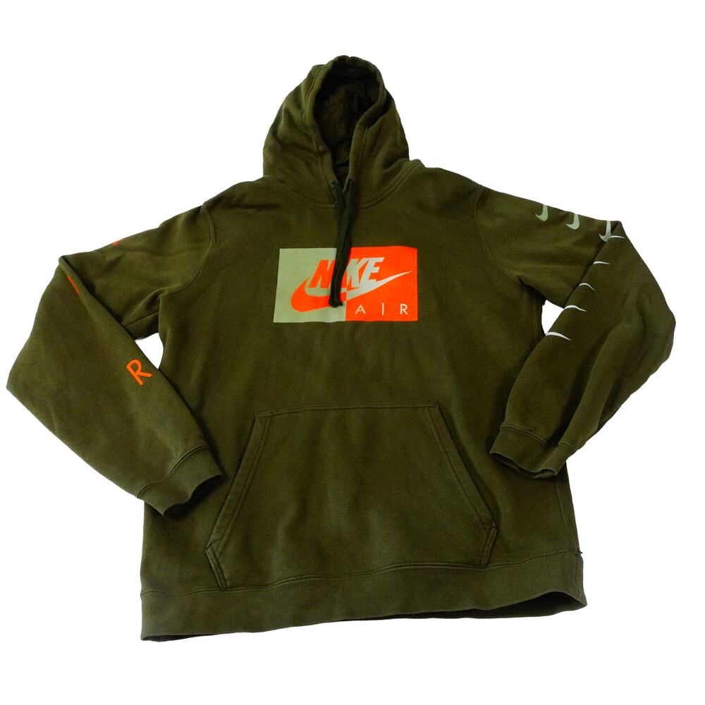 Nike Air Graphic Sleeve Swoosh Army Green Kangaroo Pouch Hoodie Men's Medium